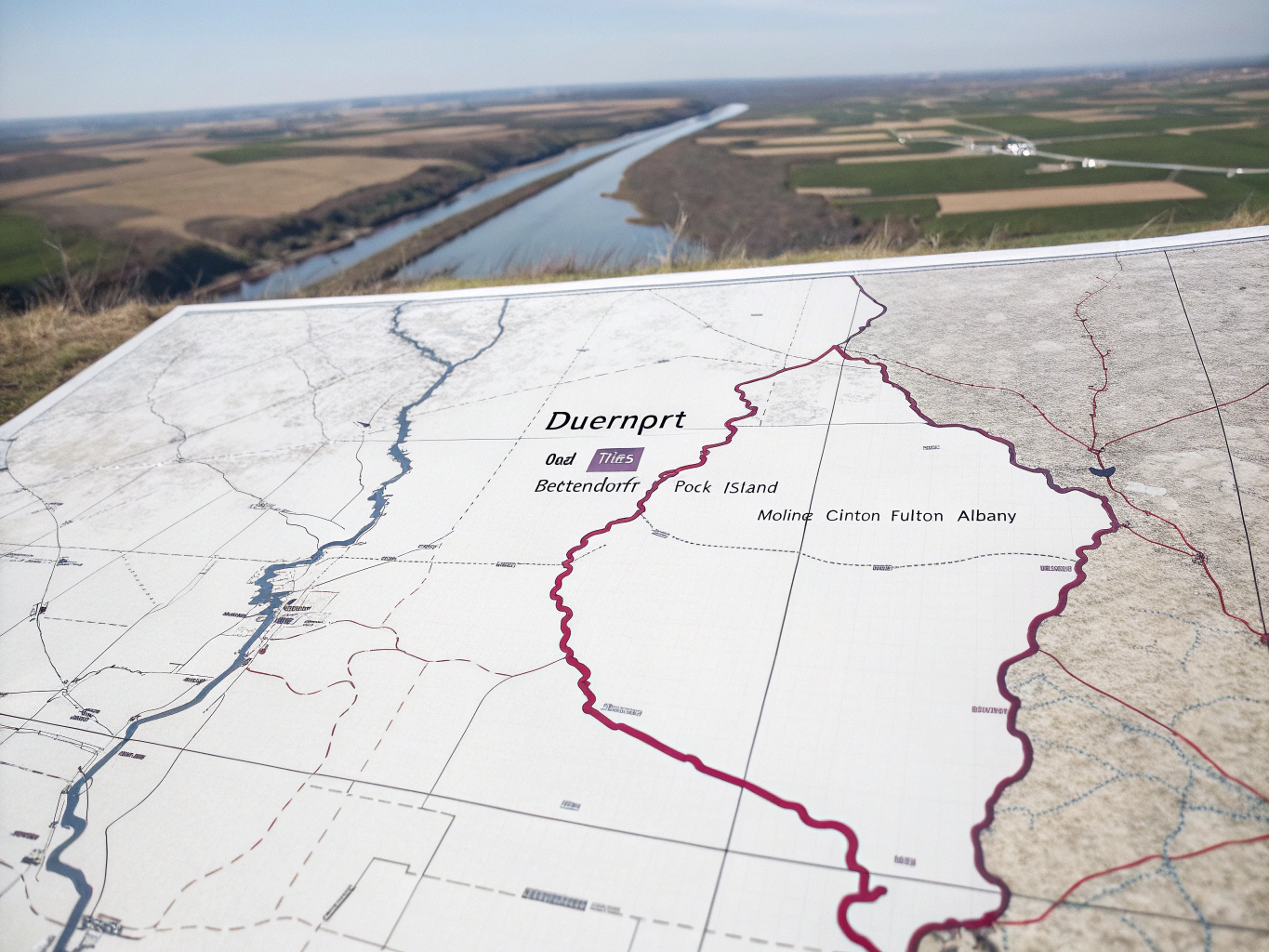 Map showing Blues Cleaners service area in Davenport, Bettendorf, Rock Island, Moline and surrounding Quad Cities communities